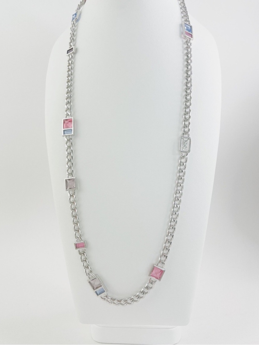 YSL | Vintage | Estate Find | EUC | Long Designer Cable Chain Necklace w/ Stones